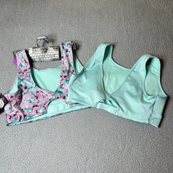 Athletic Works Bra Girls XXL Multicolor 2 Pack High Neck Keyhole Sports Bra NEW - Picture 2 of 9